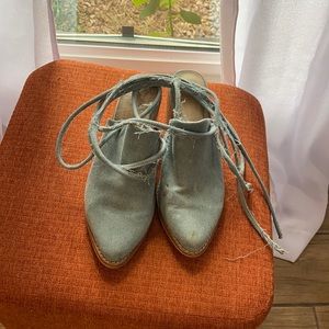 Lace up denim mules